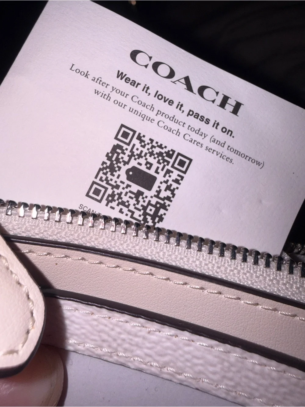 Coach Mini Skinny ID Case Chalk & Silver Leather Card Holder with Keyring, nwt